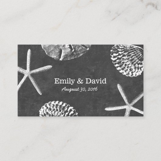 Carte D'accompagnement Chalkboard Seashells Beach Wedding Website Inserti (Devant)