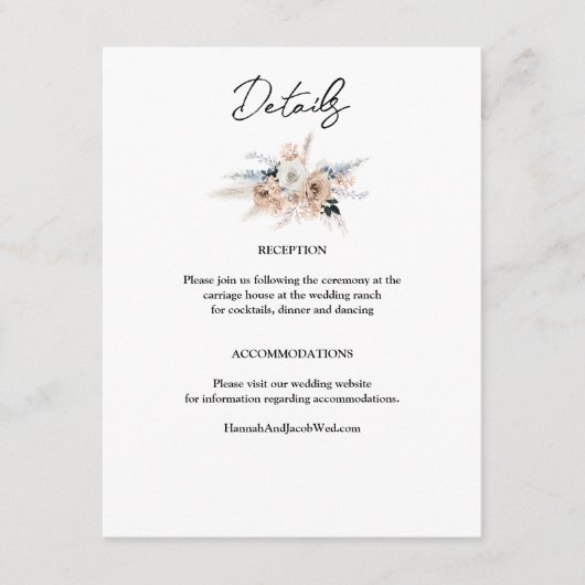 Carte D'accompagnement Champagne bleu Dusty Floral Boho Mariage (Devant)