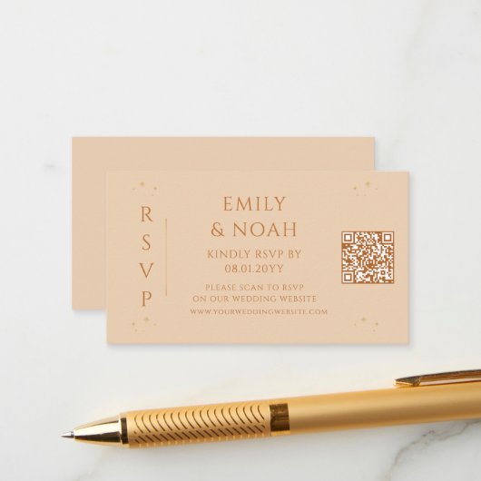 Carte D'accompagnement Champagne céleste Budget QR Code RSVP Mariage (Devant/Arrière en situation)