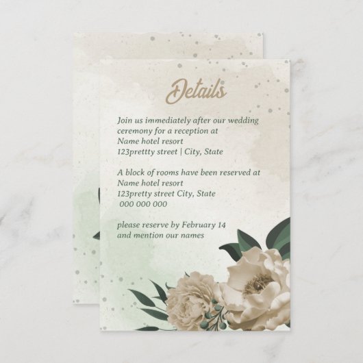 Carte D'accompagnement champagne fleurs verdure mariage (Devant / Derrière)