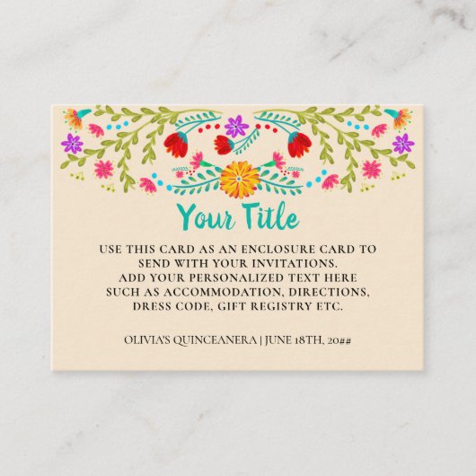 Carte D'accompagnement Champagne Florale mexicaine sur mesure (Devant)