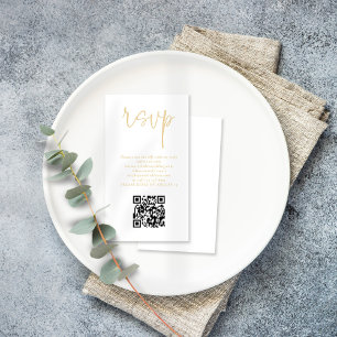 Carte D'accompagnement Champagne moderne Script or QR Code Mariage RSVP