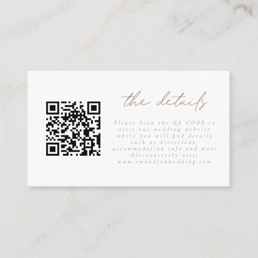 Carte D'accompagnement Champagne or QR Code Script Détails du Mariage (Devant)