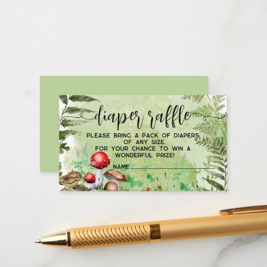 Carte D'accompagnement Champignons de forêt Verdure Baby Diaper Raffle (Devant/Arrière en situation)