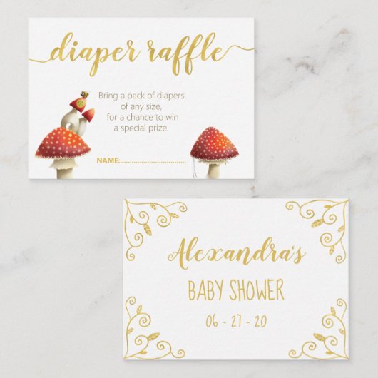 Carte D'accompagnement Champignons et abeilles élégants, tombole en feuil (Devant / Derrière)