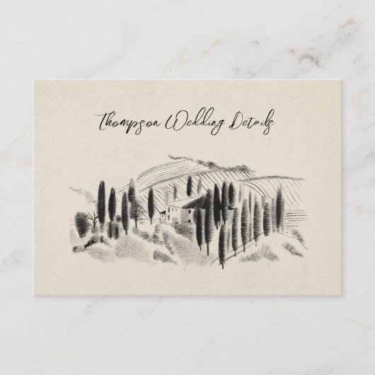 Carte D'accompagnement Charcoal Sketched Italien Winery Wedding Rsvp (Devant)
