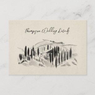 Carte D'accompagnement Charcoal Sketched Italien Winery Wedding Rsvp