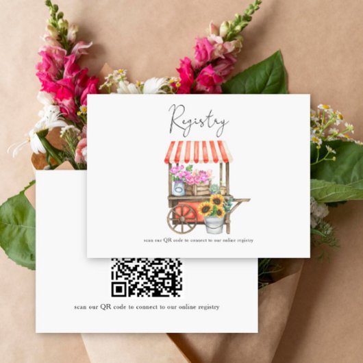 Carte D'accompagnement chariot de fleurs shower de mariage code QR pour l
