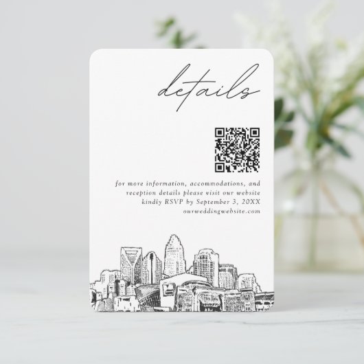 Carte D'accompagnement Charlotte Mariage Détails Moderne QR Code Petit (Debout devant)