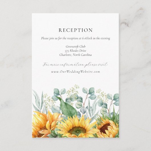 Carte D'accompagnement Charlotte Rustic Sunflowers Réception de mariage (Devant)