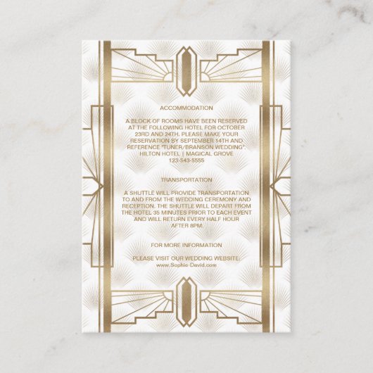 Carte D'accompagnement Charm Gold Great Gatsby Art Déco Détails du Mariag (Devant)