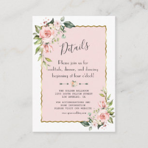 Carte D'accompagnement Charme Aquarelle Blush Floral Gold Détails du Mari