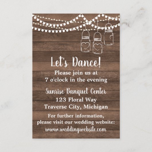 Carte D'accompagnement Charme rustique Mason Jar String Réception (Devant)