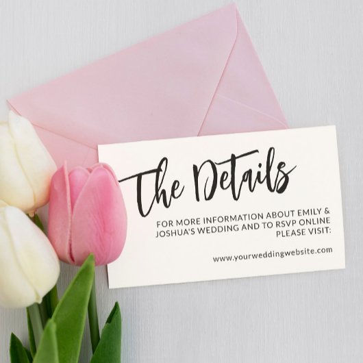 Carte D'accompagnement Charming Black Calligraphy Détails du Mariage