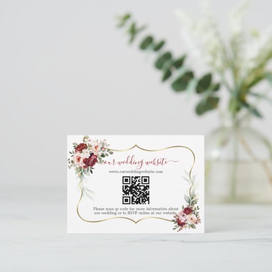 Carte D'accompagnement Charming Burgundy Flowers QR Code Mariage (Debout devant)