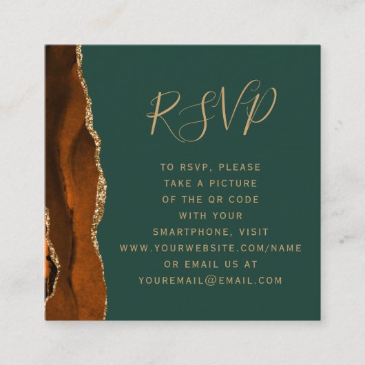 Carte D'accompagnement Chasseur d'agate d'or rouille Mariage vert QR Code (Devant)