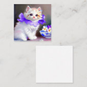 Carte D'accompagnement Chat blanc avec collier de fleurs violettes (Devant / Derrière)