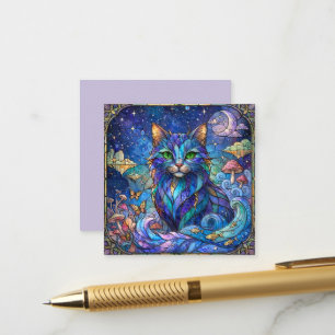 Carte D'accompagnement Chat Cosmique Vitrail Surréaliste Yeux Bleus Verts