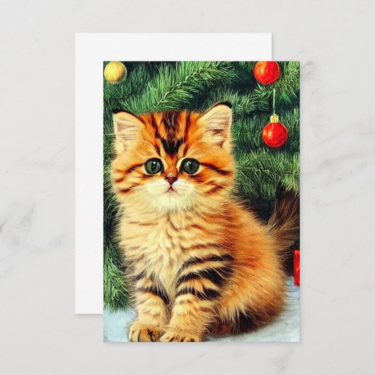 Carte D'accompagnement Chat de Noël Vintage (Devant / Derrière)