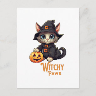 Carte D'accompagnement Chat d'Halloween aux pattes ensorcelées