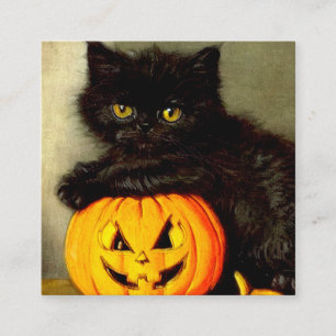 Carte D'accompagnement Chat d'Halloween vintage et lanterne Jack-o’