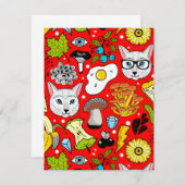 Carte D'accompagnement Chat et oeuf sur le rouge (Devant / Derrière)
