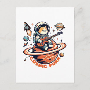 Carte D'accompagnement Chat guitariste astro Cosmic Purr