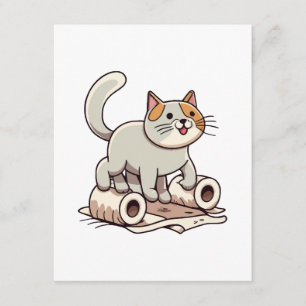 Carte D'accompagnement Chat Jouant avec du Papier Toilette