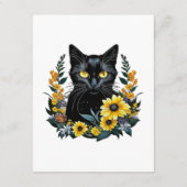 Carte D'accompagnement chat noir avec des fleurs (Dos)