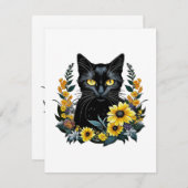 Carte D'accompagnement chat noir avec fleurs (Devant / Derrière)