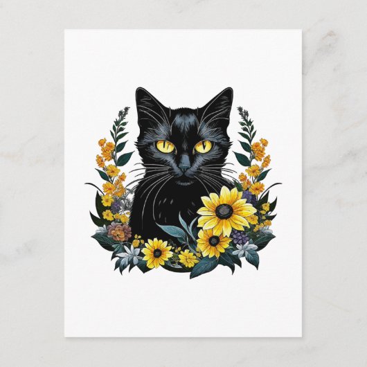 Carte D'accompagnement chat noir avec fleurs (Dos)