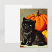 Carte D'accompagnement Chat noir vintage d'Halloween et Citrouilles (Devant / Derrière)