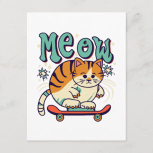 Carte D'accompagnement Chat qui fait du skate Meow