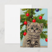 Carte D'accompagnement Chat vintage et sapin de Noël (Devant / Derrière)