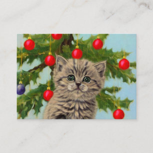 Carte D'accompagnement Chat vintage et sapin de Noël