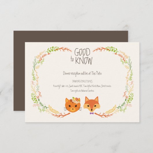 Carte D'accompagnement Chat Whimsland et Mariage Fox (Devant / Derrière)