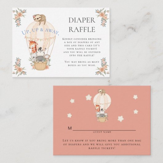 Carte D'accompagnement Chaud Air Balloon Giraffe Zebra fentes Diaper Raff (Devant / Derrière)
