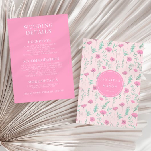 Carte D'accompagnement Chaud rose floral élégant boho détails mariage Car