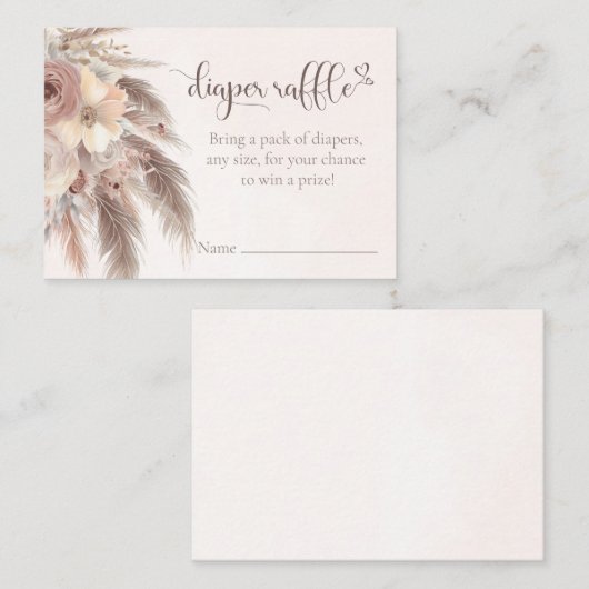 Carte D'accompagnement Chauffeur Rafle Pampas herbe baby shower boho (Devant / Derrière)