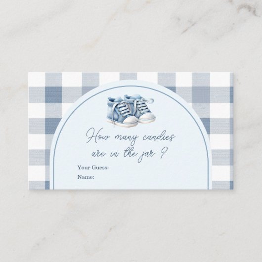 Carte D'accompagnement Chaussures Bébé Bleues Gingham Bottines Combien De (Devant)