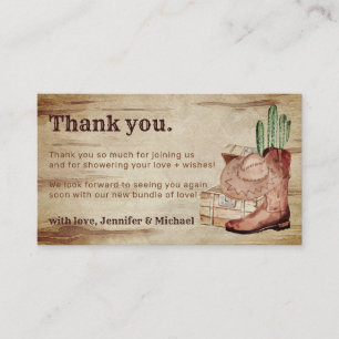Carte D'accompagnement Chaussures Chapeau en Bois Cactus Merci Bébé Cowbo