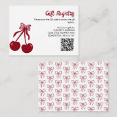 Carte D'accompagnement Cherry Baby Shower Gift Registry QR Code Sweet Bow (Devant / Derrière)