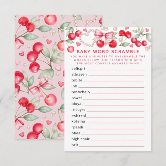 Carte D'accompagnement Cherry Baby shower Word Scramble Jeu (Devant / Derrière)