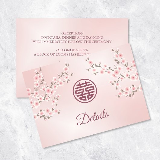 Carte D'accompagnement Cherry Blossom Dusty Mariage chinois rose