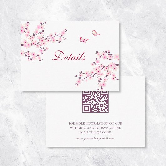 Carte D'accompagnement Cherry Blossom rose blanc Mariage QR Détails du co