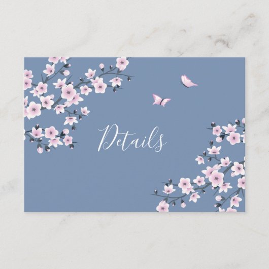 Carte D'accompagnement Cherry Blossom rose Dusty Blue Détails du Mariage (Devant)