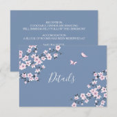 Carte D'accompagnement Cherry Blossom rose Dusty Blue Détails du Mariage (Devant / Derrière)