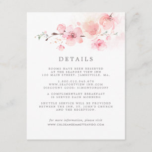 Carte D'accompagnement Cherry Blossom Rose Floral Mariage Détails au suje