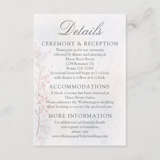 Carte D'accompagnement Cherry Blossom Wedding/Reception Details Card (Devant)