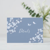 Carte D'accompagnement Cherry Blossom White Dusty Blue Détails du Mariage (Debout devant)